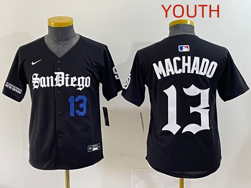 Youth 2025 San Diego Padres #13 Machado Black Five generations Joint Name Nike MLB Jersey style 3->youth mlb jersey->Youth Jersey
